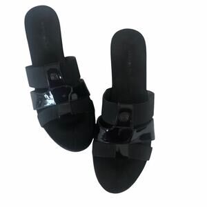 Bandolino Women Sandal Shoes‎ 8.5 Black Slide In Wedge 3 Strap Backless Office